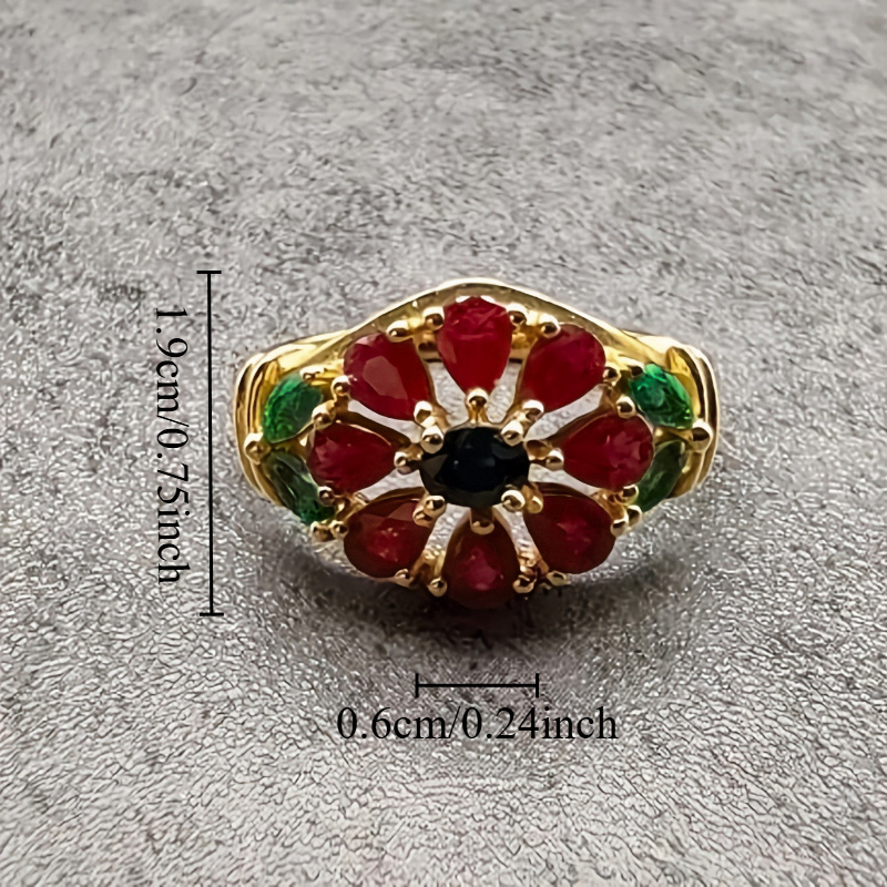 Vintage Inlay Red Flower Ring for Women, Special Occasions